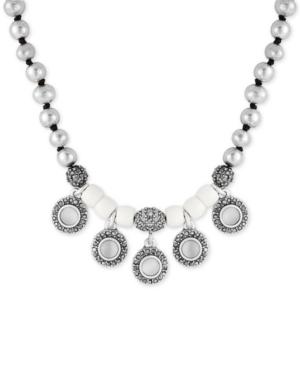 Lucky Brand Silver-tone Pave And Imitation Pearl Collar Necklace