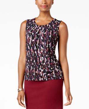 Kasper Topstitched Pleated Top