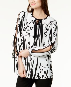 Alfani Printed Tie-sleeve Blouse, Created For Macy's