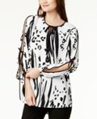 Alfani Printed Tie-sleeve Blouse, Created For Macy's
