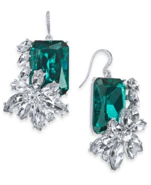 Charter Club Silver-tone Emerald Crystal & Stone Drop Earrings, Created For Macy's