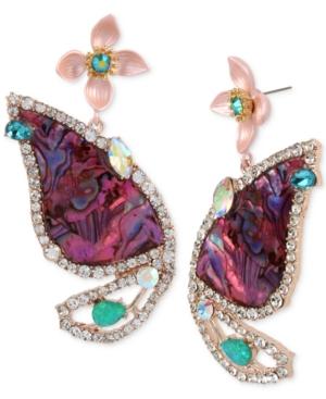 Betsey Johnson Rose Gold-tone Stone & Crystal Butterfly Wing Drop Earrings