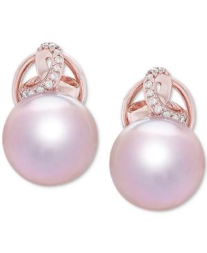 Honora Style Cultured Ming Pearl (12mm) & Diamond (1/10 Ct. T.w.) Stud Earrings In 14k Rose Gold