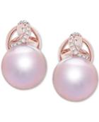 Honora Style Cultured Ming Pearl (12mm) & Diamond (1/10 Ct. T.w.) Stud Earrings In 14k Rose Gold