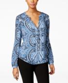 Inc International Concepts Printed Lace-up Blouse, Only At Macy's