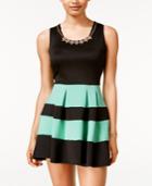 Crystal Doll Juniors' Colorblocked Necklace Fit & Flare Dress
