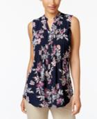 Charter Club Petite Pleated Printed Top, Created For Macy's