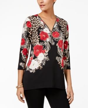 Jm Collection Zipper-trim Printed Tunic, Created For Macy's