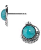 American West Turquoise Button Earring In Sterling Silver