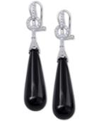 Black Agate & Swarovski Zirconia Drop Earrings In Sterling Silver