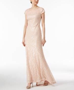 Calvin Klein Short-sleeve Sequined Gown