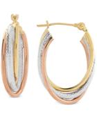 Tricolor Overlap Oval Hoop Earrings In 10k Gold, White Gold & Rose Gold