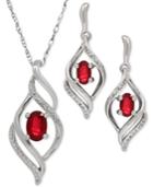 Ruby (1-1/3 Ct. T.w.) And Diamond Accent Pendant Necklace And Matching Earrings Set In Sterling Silver