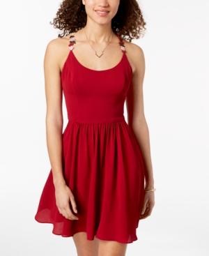 B Darlin Juniors' Floral-applique Fit & Flare Dress