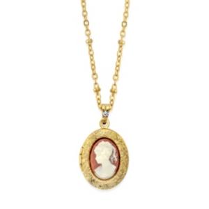 2028 Gold-tone Oval Cameo Locket Necklace 16 Adjustable