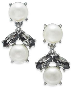 Charter Club Silver-tone Imitation Pearl & Stone Double Drop Earrings, Created For Macy's