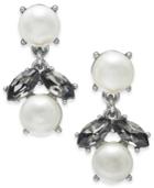 Charter Club Silver-tone Imitation Pearl & Stone Double Drop Earrings, Created For Macy's