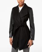 Calvin Klein Faux-leather-sleeve Belted Walker Coat