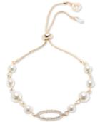 Anne Klein Gold-tone Imitation Pearl & Pave Slider Bracelet