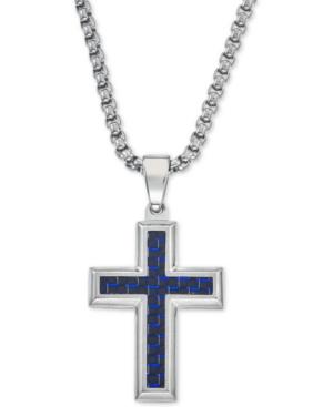 Esquire Men's Jewelry Pendant Necklace In Navy Blue Carbon Fiber Cross, Tungsten Carbide And Stainless Steel, Only At Macy's