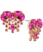 Betsey Johnson Gold-tone Crystal Heart Fringe Button Earrings
