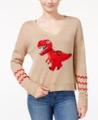 Almost Famous Juniors' Sequin T-rex Graphic Sweater