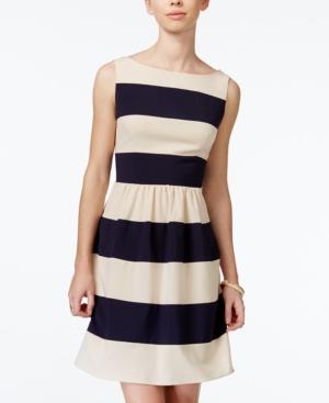 B Darlin Juniors' Striped Fit-and-flare Dress