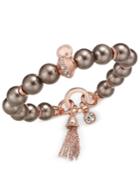 Charter Club Semi-precious Large Round Bead Crystal-enhanced Tassel Charm Stretch Bracelet, Only At Macy's