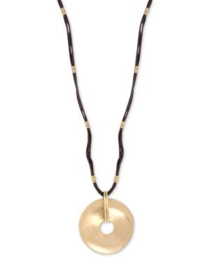 Robert Lee Morris Soho Gold-tone Disc & Leather Pendant Necklace, 28 + 3 Extender