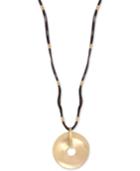 Robert Lee Morris Soho Gold-tone Disc & Leather Pendant Necklace, 28 + 3 Extender