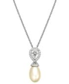 Arabella Bridal Cultured Freshwater Pearl (8mm) And Swarovski Zirconia (1-3/4 Ct. T.w.) Teardrop Pendant Necklace In Sterling Silver