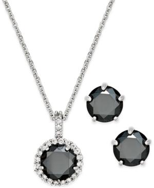 Charter Club Silver-tone Jet Stone Pendant Necklace And Stud Earrings Boxed