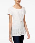 Maison Jules Cotton Eyelet Peplum Top, Only At Macy's