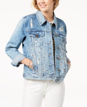 Tinseltown Juniors' Embellished Ripped Denim Jacket