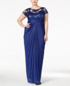 Adrianna Papell Plus Size Draped Sequined Lace Gown