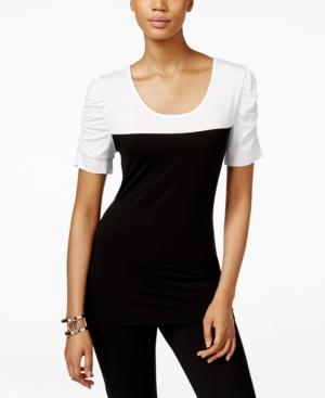 Inc International Concepts Colorblocked Ruched-sleeve Top, Only At Macy's