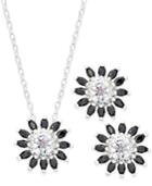City By City Silver-tone Floral Crystal Pendant Necklace And Earrings