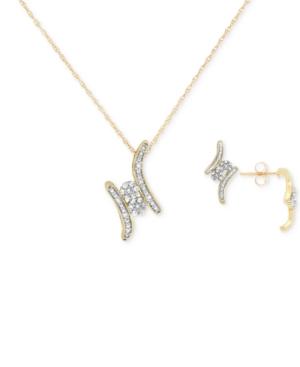 Diamond Abstract Designed Pendant Necklace And Matching Earrings Set (1/4 Ct. T.w.) In 10k Gold