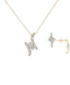 Diamond Abstract Designed Pendant Necklace And Matching Earrings Set (1/4 Ct. T.w.) In 10k Gold