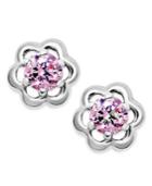 Children's Pink Cubic Zirconia Flower Stud Earrings In Sterling Silver