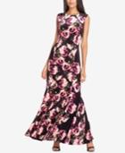 Tahari Asl Velvet Floral-print Gown