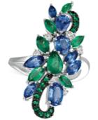 Le Vian Precious Collection Sapphire (2 Ct. T.w.), Emerald (1 Ct. T.w.) And Diamond (1/5 Ct. T.w.) Statement Ring In 14k White Gold, Only At Macy's