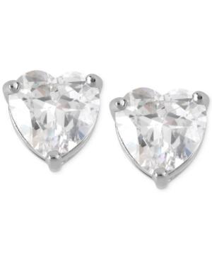 Betsey Johnson Silver-tone Clear Crystal Heart Stud Earrings