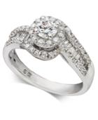 Diamond Halo Swirl Engagement Ring (1 Ct. T.w.) In 14k White Gold