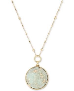Lucky Brand Gold-tone Beaded Reversible Stone Pendant Necklace, 29 + 2 Extender