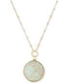Lucky Brand Gold-tone Beaded Reversible Stone Pendant Necklace, 29 + 2 Extender