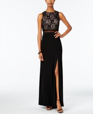 Nightway Lace Mock Two-piece Slit Gown