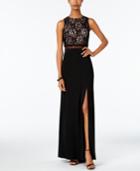 Nightway Lace Mock Two-piece Slit Gown