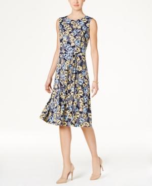 Charter Club Petite Belted Floral-print Fit & Flare Dress, Only At Macy's