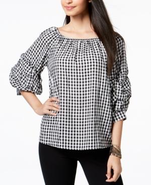 Jpr Ruffle-sleeved Gingham Top